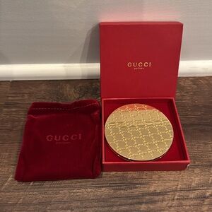 Gucci gold compact double sided mirror with box and dust bag